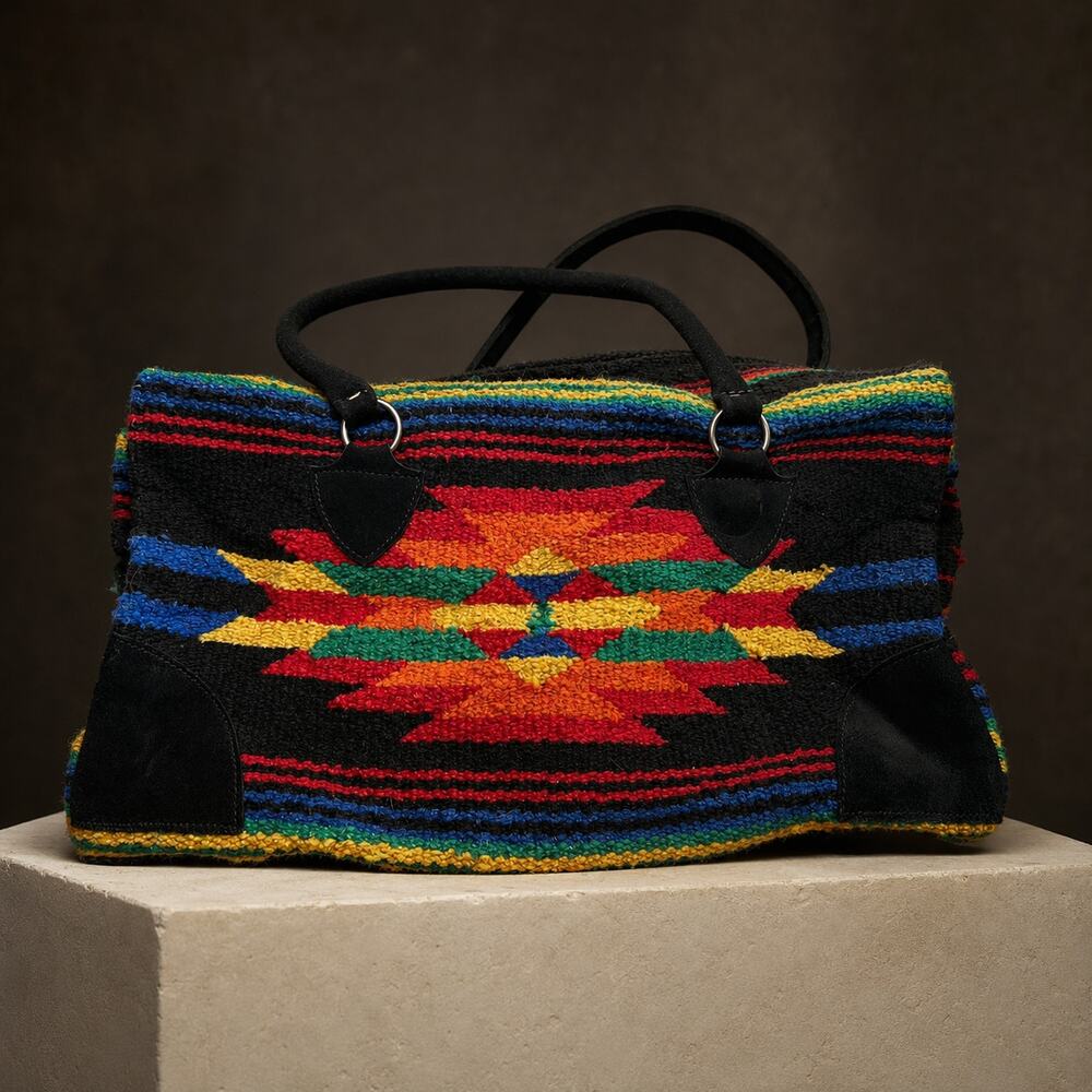 Southwestern Aztec Woven Weekender Bag Travel Tote Overnight Boho Navajo Style